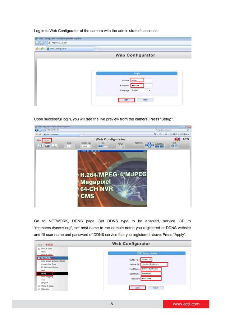 How to Use Dynamic DNS with ACTi Cameras 0006