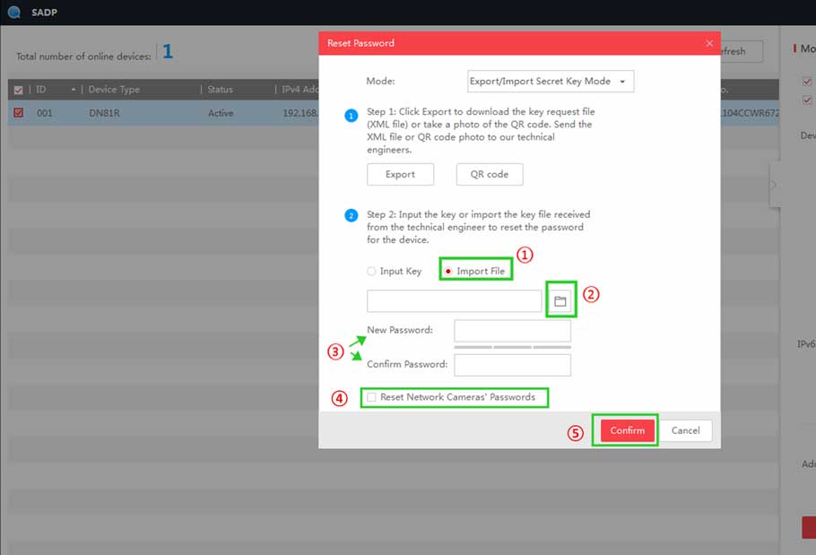 SADP password reset