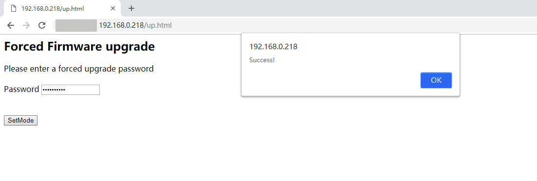 Forced Firmware Upgrade mode is set successfully