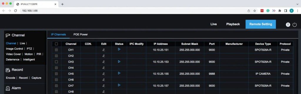 Camius NVR remote settings web