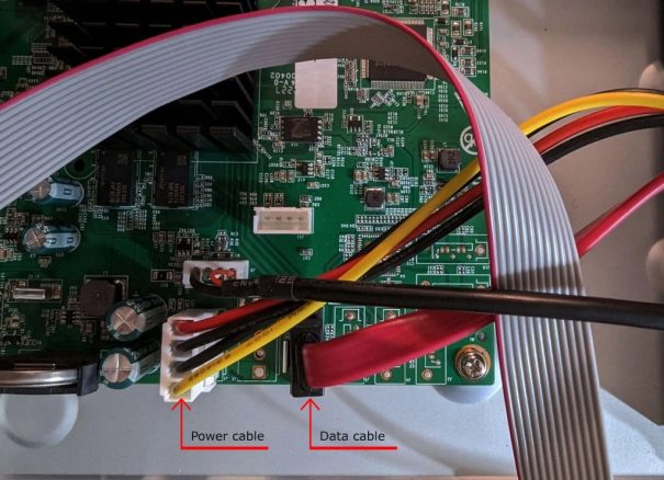 placing Sata Data and Power cables on the DVRs mother board