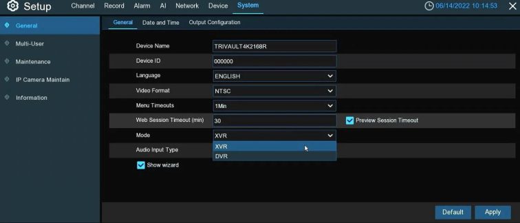 TRIVAULT4K2168R XVR or DVR mode