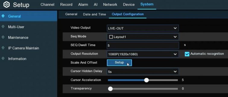 General Video Output configuratyion