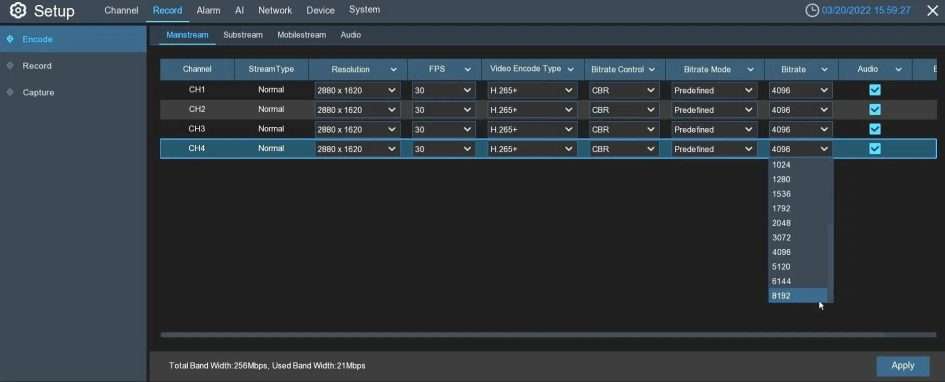 IPVAULT2256PR Encoding mainstream Bitrate 2K